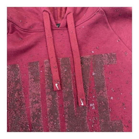 Nike Dri-Fit Pullover Hoodie  Women XS Maroon Oversize Glitter Logo Sides Slits - Picture 8 of 13